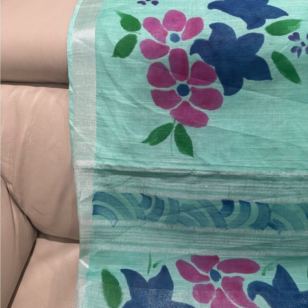 Pure linen cotton fabric 5 yards either hand painted motifs